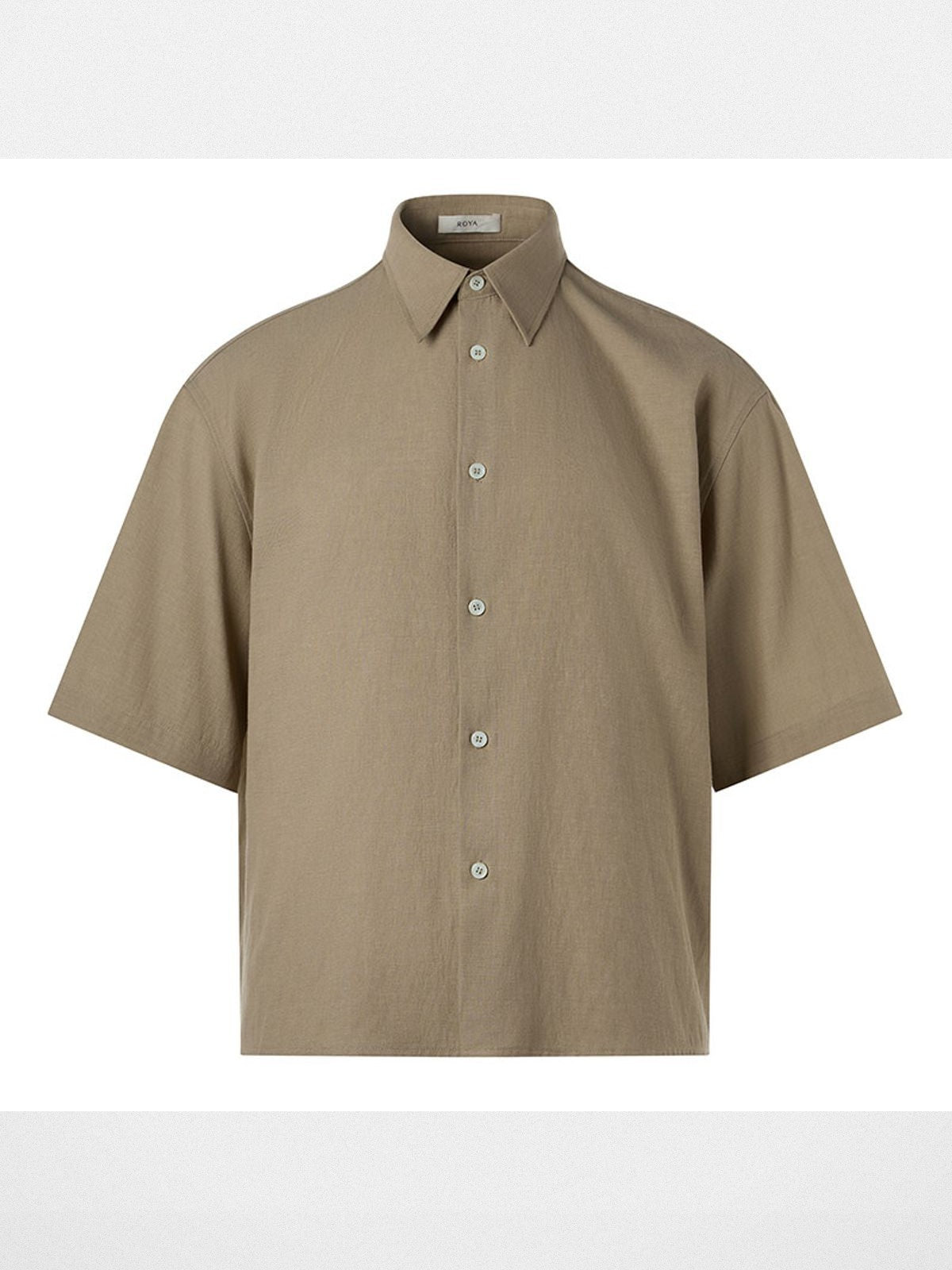 ROYA Boxy Linen Blend Short Sleeve Shirt in Beige