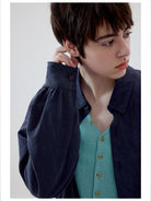 Simple Project Washed Lyocell Shirt in Navy Blue - On Female Model