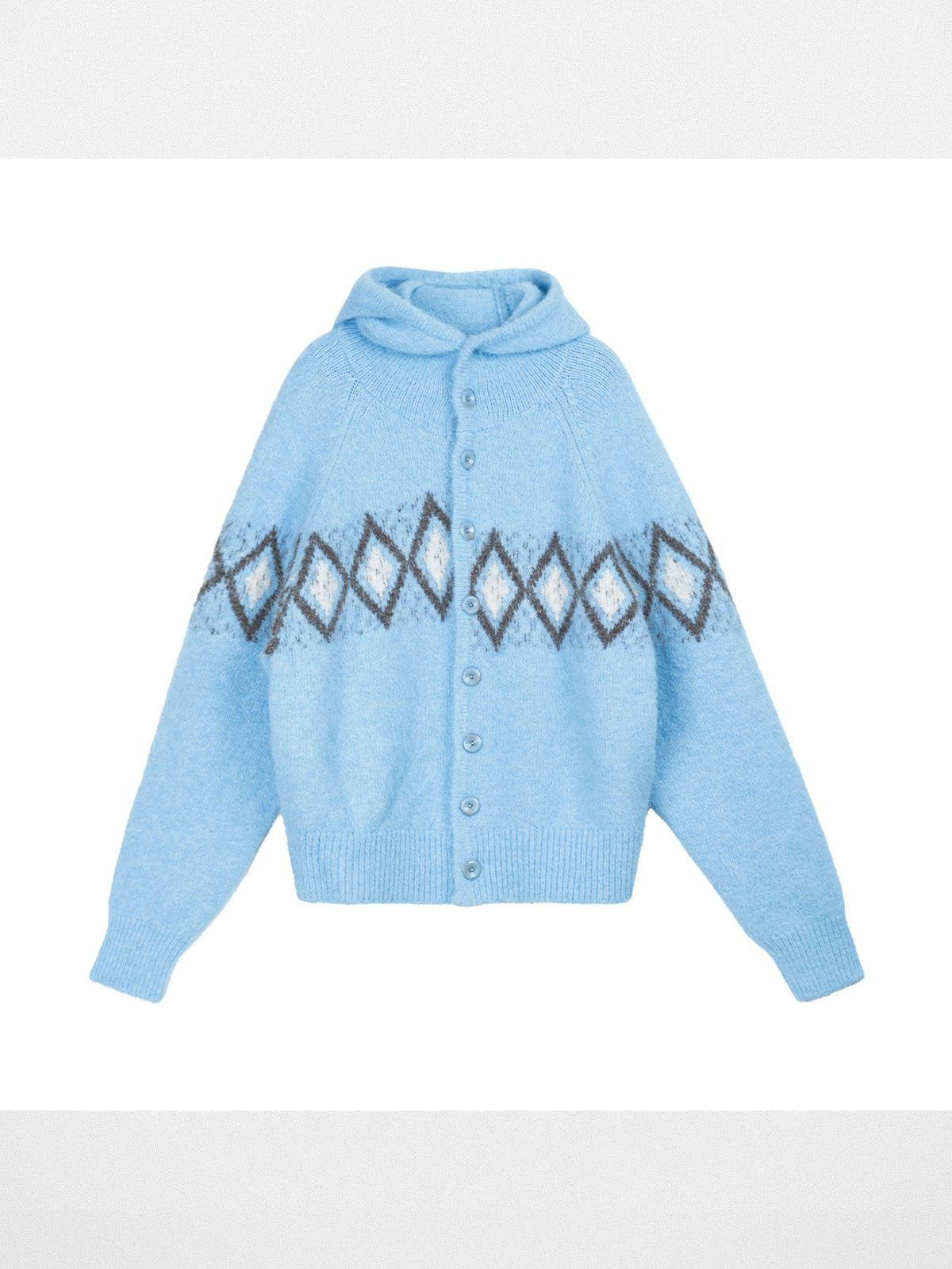 Simple Project Offset Argyle Hooded Cardigan in Sky Blue