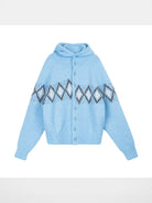 Simple Project Offset Argyle Hooded Cardigan in Sky Blue