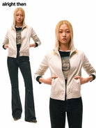 alright then Brushed Cotton Stand Collar Jacket in White - On Female Model