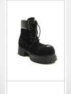 MasonPrince Washed Suede Platform Work Boots in Black