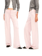 PUKI Lyocell Wide Leg Drawstring Trousers in Pink - On Model