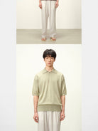 Roya Cotton Cashmere Knit Polo in Mint - On Model