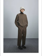 NANS Pleated Brushed Twill Cropped Pants in Brown