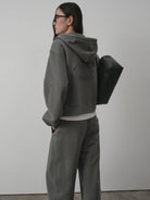 RandomPiece Cropped Cotton Zip Up Hoodie in Gray - On Model