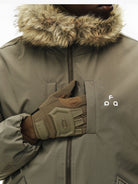 FPA Faux Mink Collar Down Parka in Olive - On Model