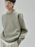 NANS Heavyweight Brushed Fleece Crewneck in Olive - On Model