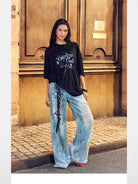 BeerBro Distressed Dirty Wash Relaxed Jeans in Blue - On Model