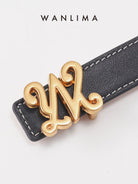 WANLIMA Top Grain Leather Thin Belt in Black - Detail