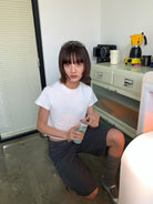 Neverseez Solid Cotton Crop Tee in White - Lifestyle