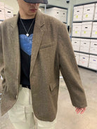 NeverSeez Hand Distressed Embroidered Blazer in Brown