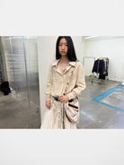 NeverSeez Lyocell Linen Fringe Shirt in Gray - On Female Model