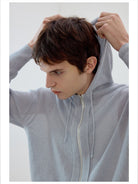 Simple Project Washi Paper Yarn Zip Hoodie in Gray - On Male Model