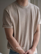 Roolrren Homme Organic Cotton Blend T Shirt in Beige - On Model