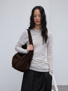 RandomPiece Lambswool Scoop Neck Tee in Light Gray - On Model