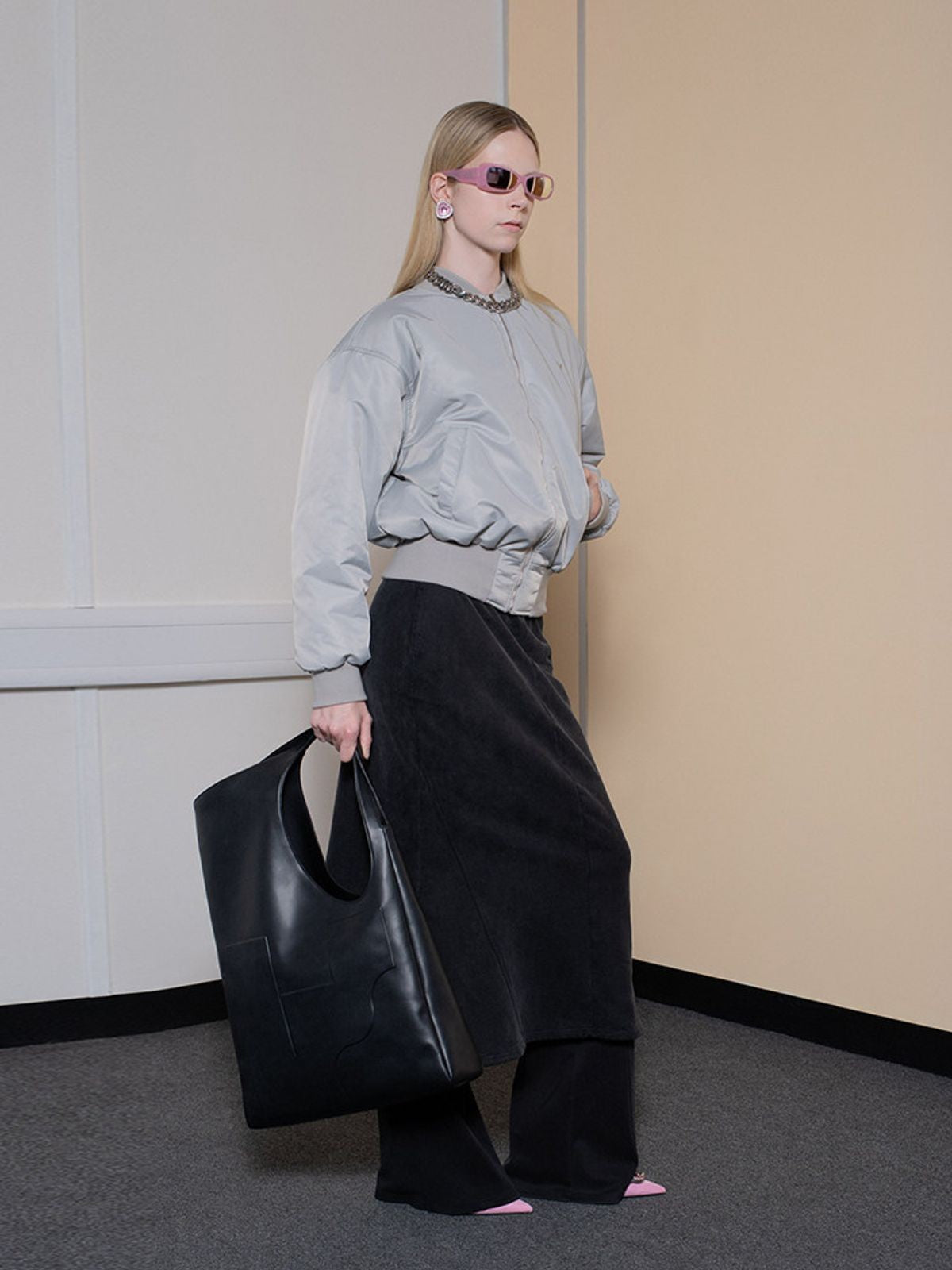 RARELY ALIKE Zip Front Bomber Jacket in Gray - Lifestyle