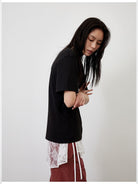 RandomPiece Linen Blend U Neck T Shirt in Black - On Model