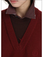 MasonPrince Mock Two Piece Wool Blend Sweater in Burgundy - On Female Model