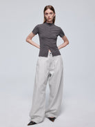 Simple Project Tencel Wool Button Front Tee in Charcoal - On Model