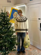 NeverSeez Fair Isle Jacquard Sweater in White - On Model
