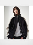 RandomPiece Color Block Cotton Blend Jacket in Black - On Model