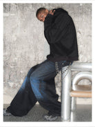 TRIANGLE PROJECT Dirty Wash Spray Detail Jeans in Black - On Model