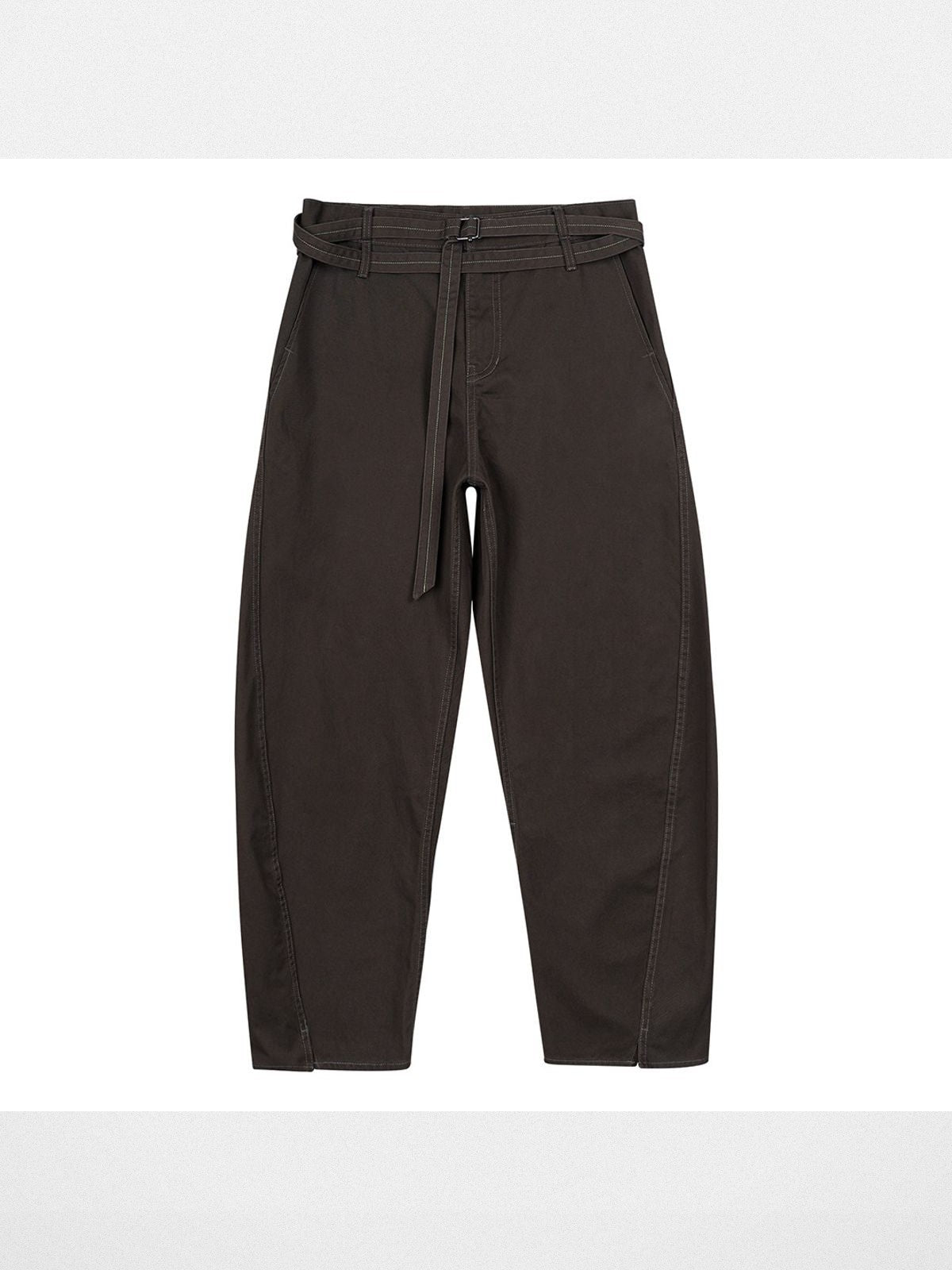 Simple Project Twisted Belt Curved Leg Pants in Brown
