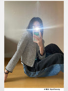 RARELY ALIKE Silver Sequin Tweed Cropped Jacket in Silver - On Model