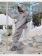 CFIERCE 3D Star Micro Flare Sweatpants in Gray - On Model