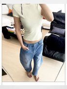 RARELY ALIKE Hourglass Cotton Crew Neck Tee in Cream - Lifestyle