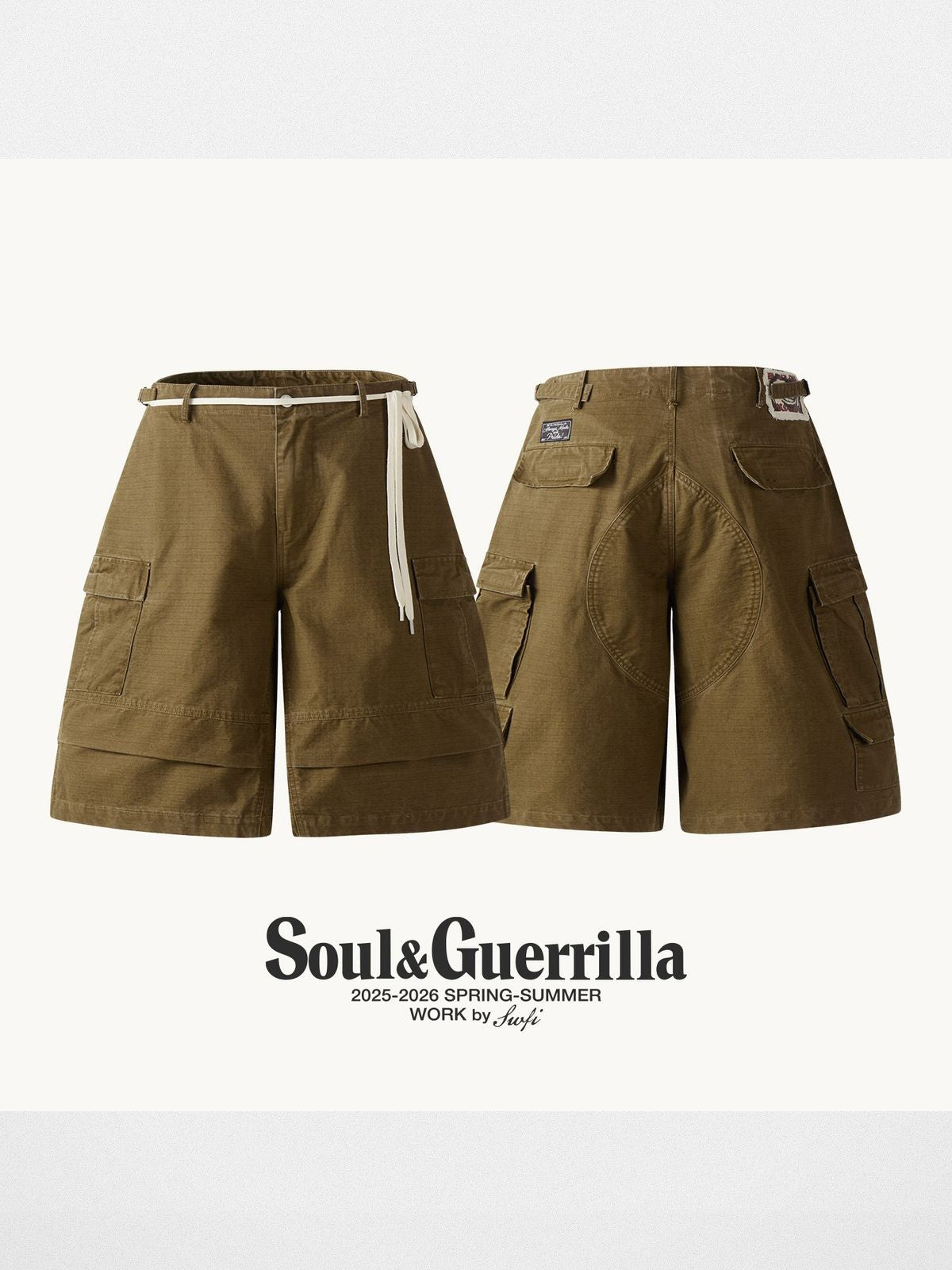 SWFI Distressed Wide Leg Cargo Shorts in Olive
