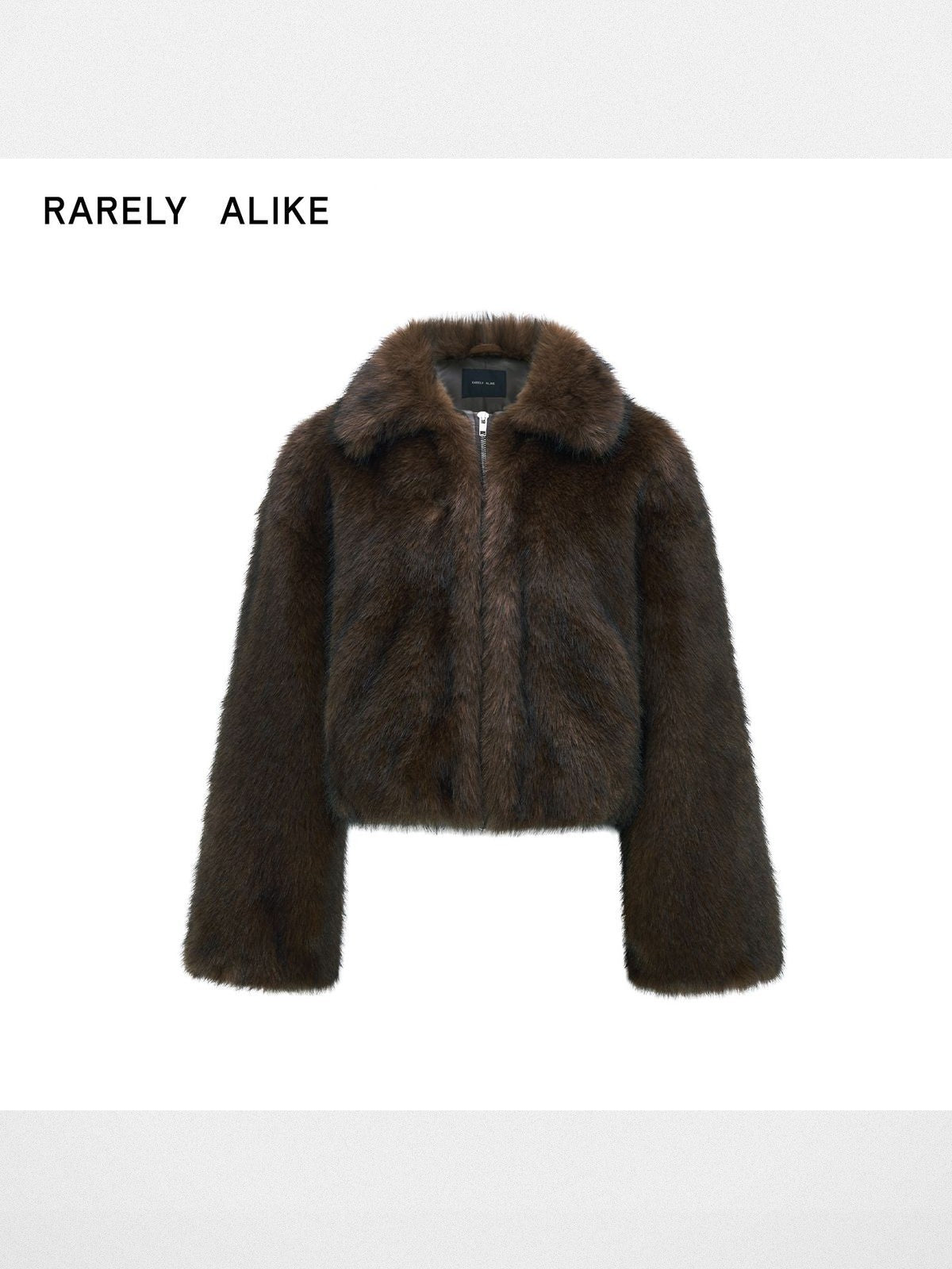 RARELY ALIKE Cropped Faux Fur Zip Jacket in Brown