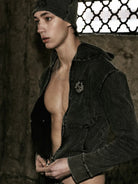 BADSEED Rust Wash Hooded Denim Jacket in Gray - On Model