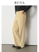 ROYA Supima Cotton Corduroy Trousers in Beige - On Model
