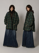 MasonPrince Padded Fine Plaid Shirt Jacket in Green - On Female Model