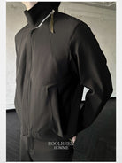 Roolrren Homme Solotex Stand Collar Tech Jacket in Black - On Model