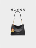 HONGU Leather Chain Strap Shoulder Bag in Black