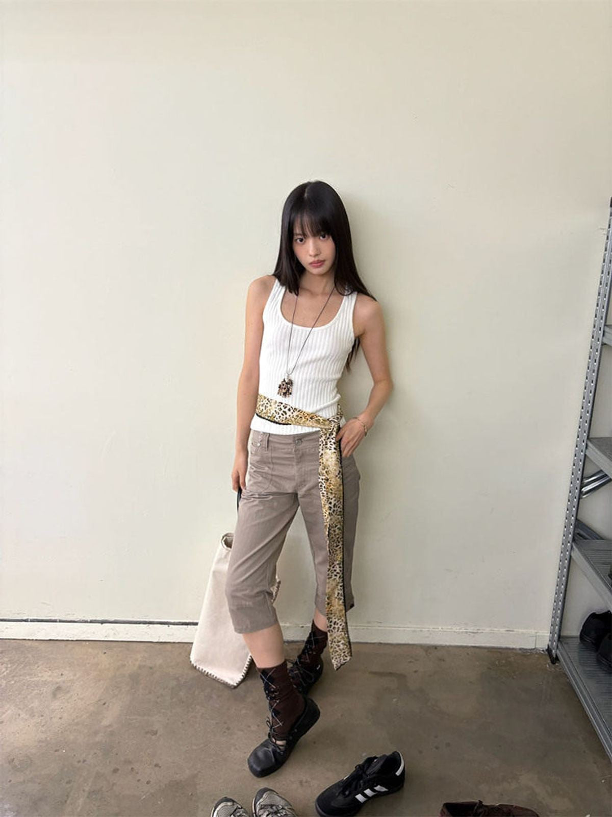 NeverSeez Slim Fit Cropped Capri Pants in Gray - On Model