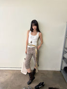 NeverSeez Slim Fit Cropped Capri Pants in Gray - On Model