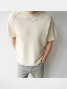 Roolrren Homme Merino Wool Raglan T Shirt in White - On Model