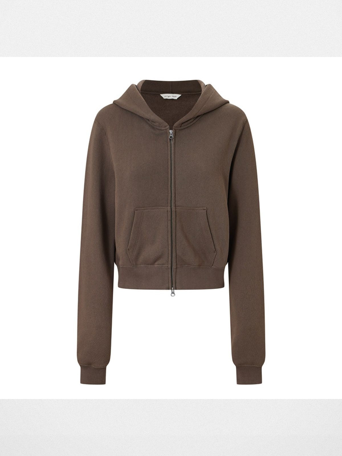alright then Cotton Double Zip Cropped Hoodie in Brown