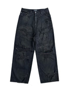 UNKNOWNWORLD Distressed Boro Mud Dyed Jeans in Black