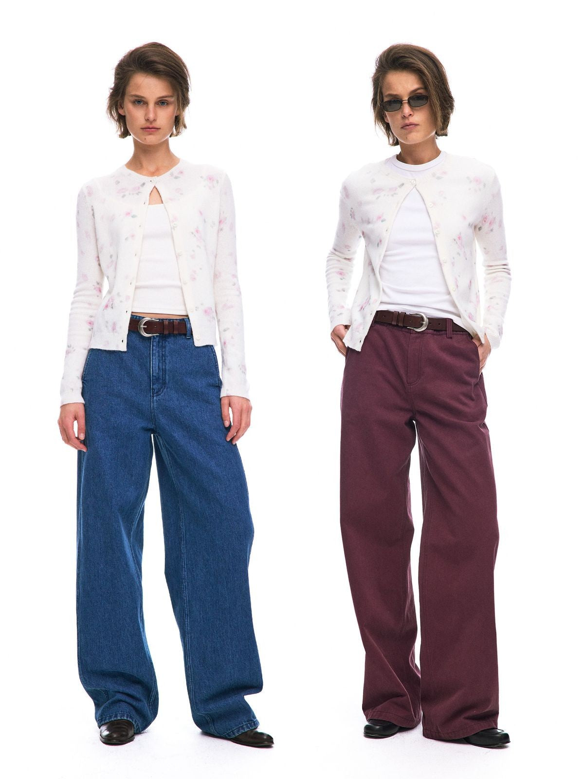 Alright then Watercolor Floral Wool Cardigan in White - On Model