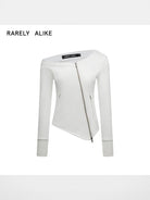 RARELY ALIKE Asymmetrical Zip Up Sweatshirt in White