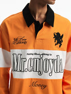 MEDM Embroidered Pegasus Rugby Polo in Orange - On Model