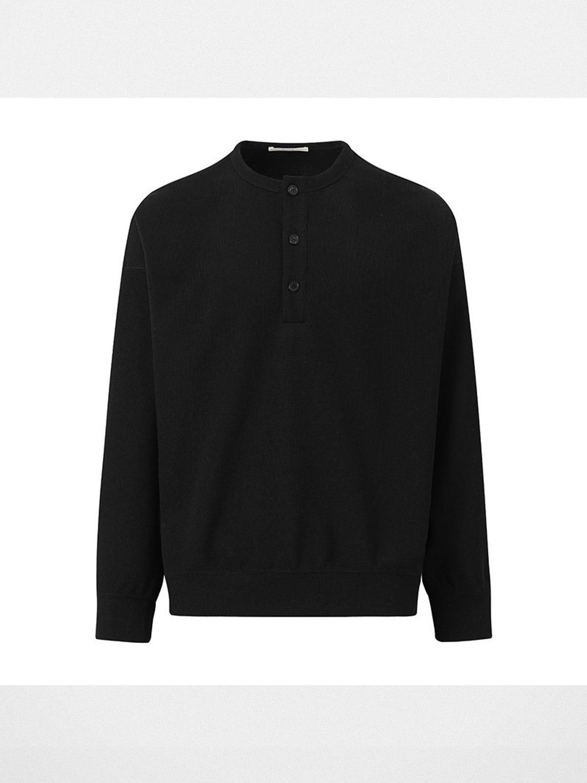 ROYA Wool Blend Melange Henley Sweatshirt in Black