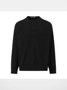 ROYA Wool Blend Melange Henley Sweatshirt in Black
