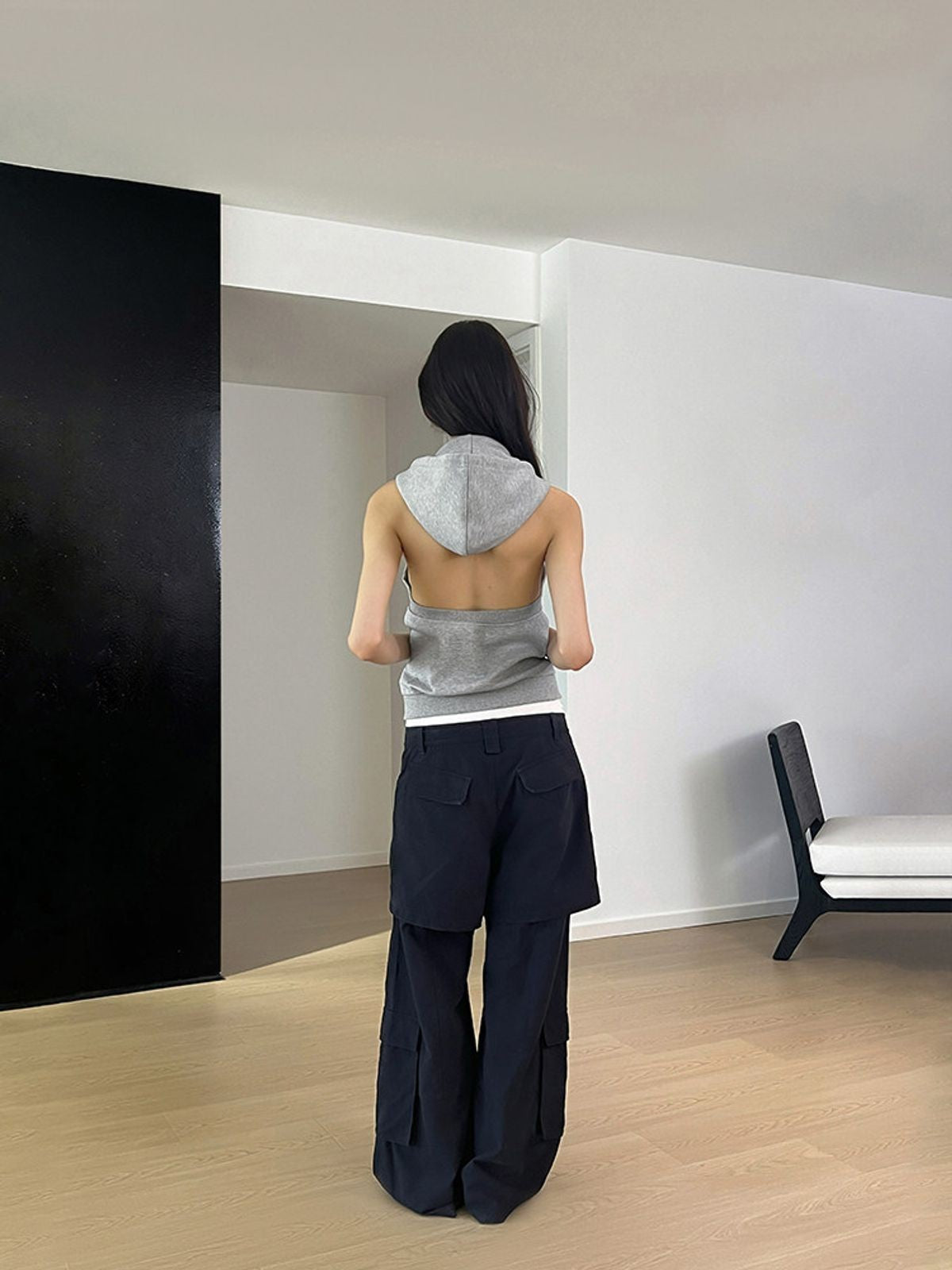 RARELY ALIKE Convertible Zip Up Hoodie in Gray - On Model