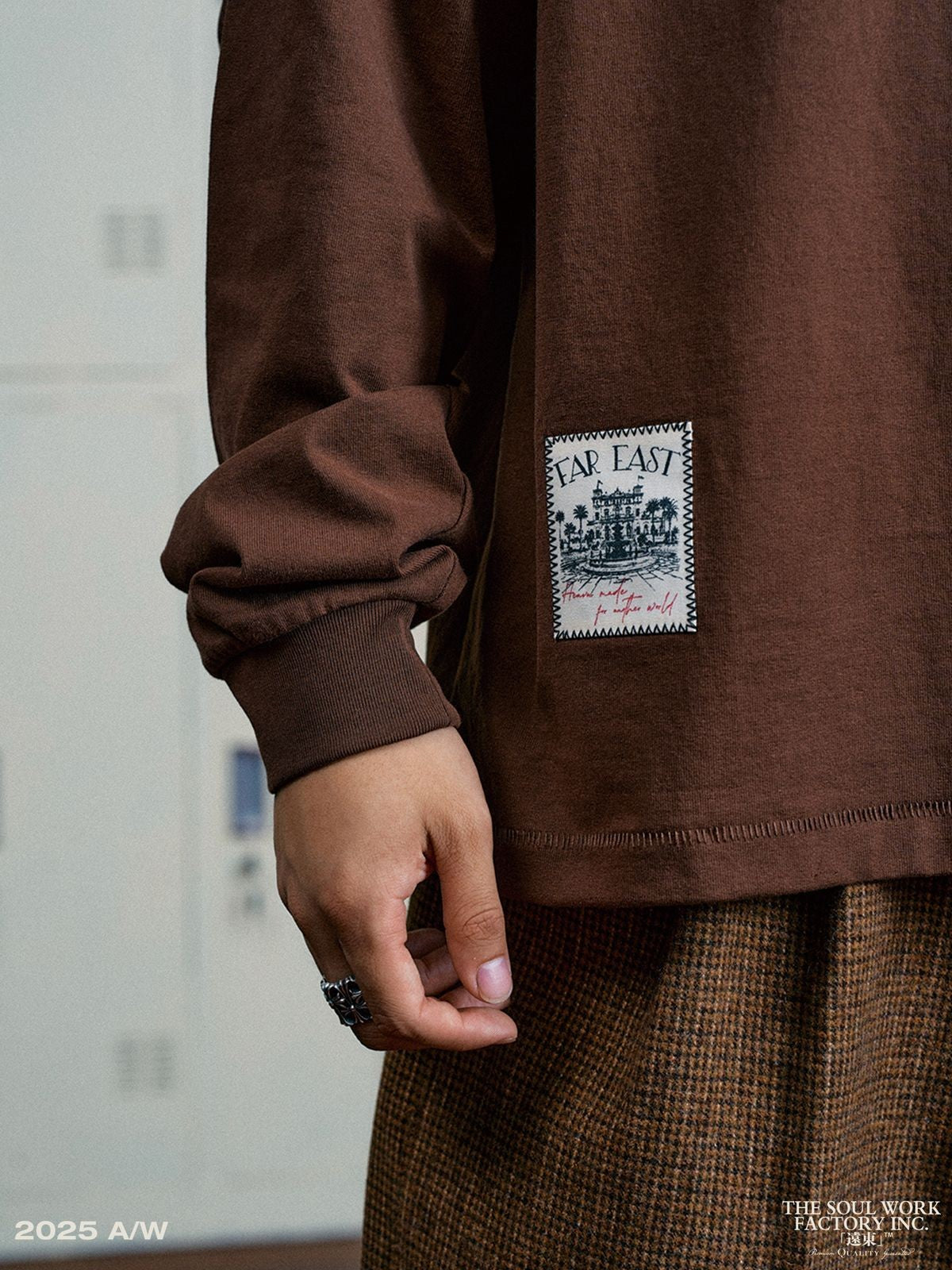 SWFI Heavyweight Embroidered Long Sleeve Tee in Brown - Detail